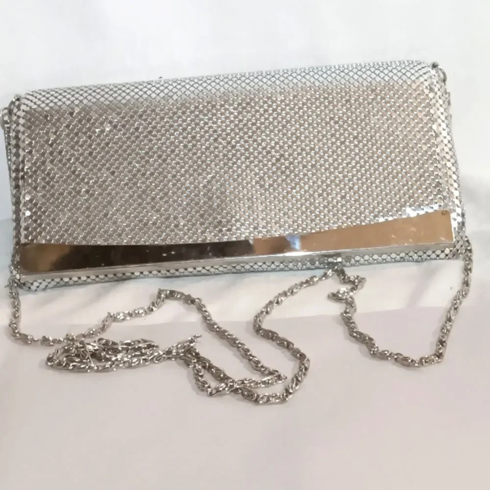 Vintage Metal Mesh Evening Clutch Bag With Chain Link Strap